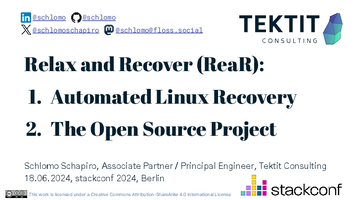 Thumbnail of Relax and Recover - ReaR - Automated Linux Recovery - Open Source Project - stackconf 2024 - Schlomo Schapiro.pdf
